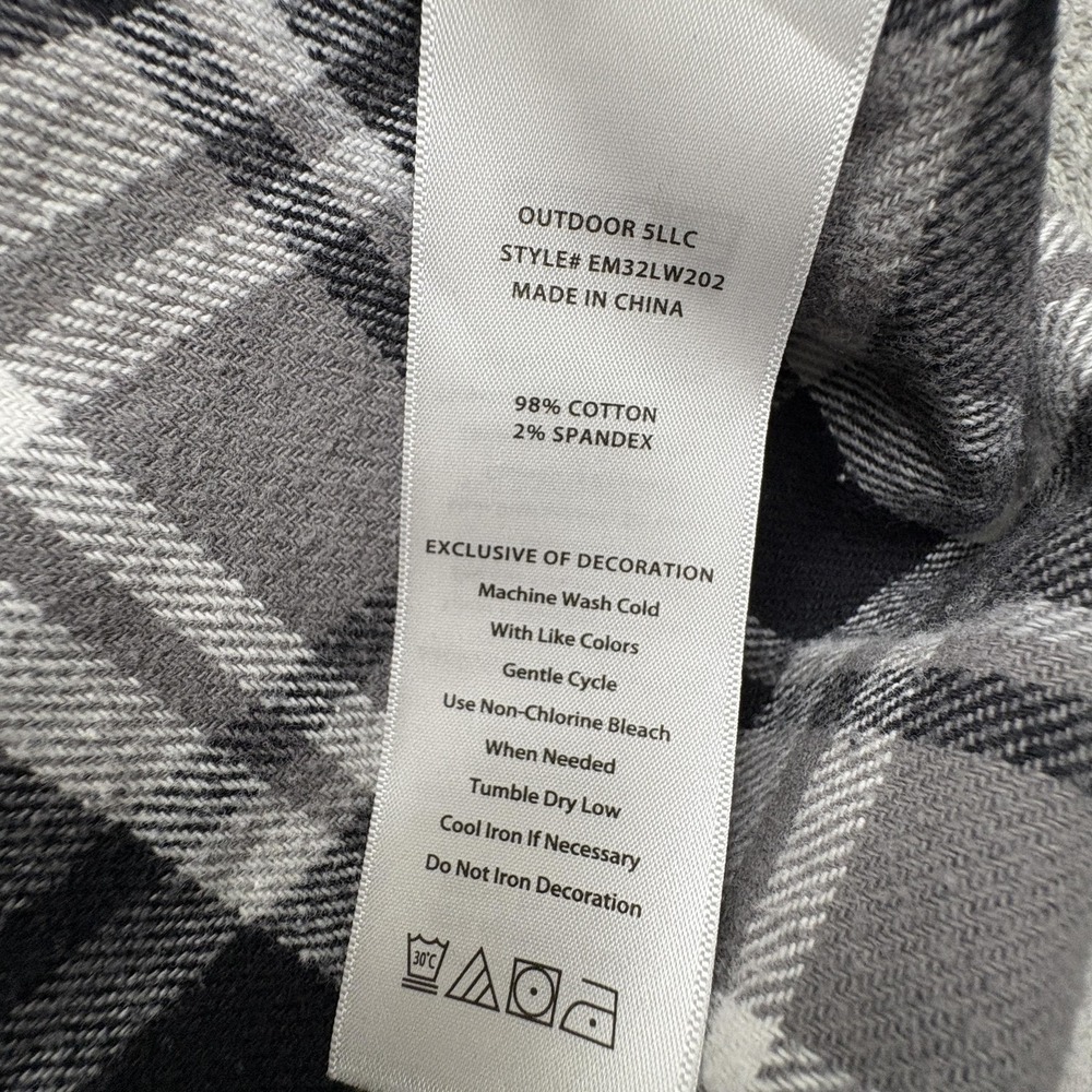 Eddie Bauer Shirt Mens Medium Gray Black White Plaid Flannel Long Sleeve Outdoor - Picture 7 of 7